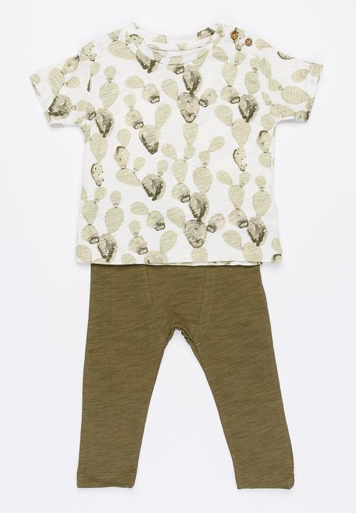 MINOTI - Cactus 2 piece AOP tee & slub Jersey pant - multi-colour