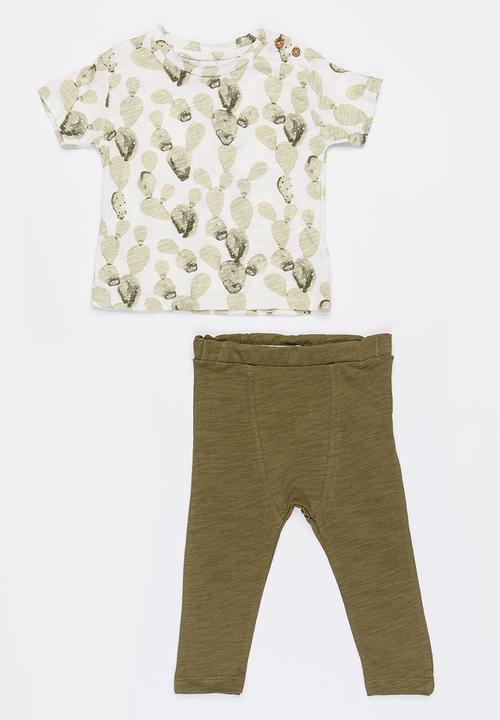 MINOTI - Cactus 2 piece AOP tee & slub Jersey pant - multi-colour