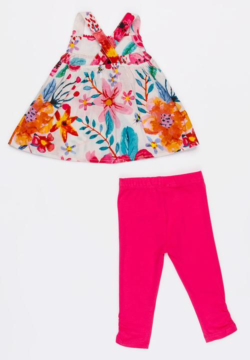 MINOTI - Bee 2 piece woven sun top & jersey leggings - multi