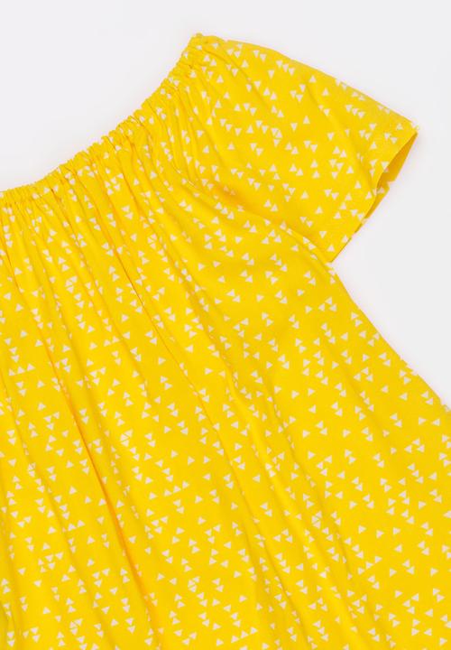 MINOTI - Mexico woven dress with flutter sleeves - yellow
