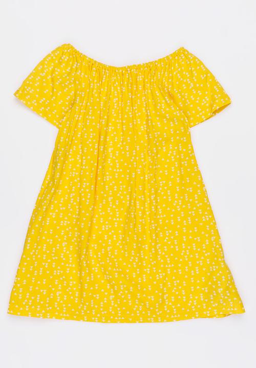 MINOTI - Mexico woven dress with flutter sleeves - yellow