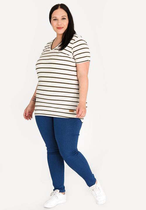 JEEP - Striped V-neck Tee Stone