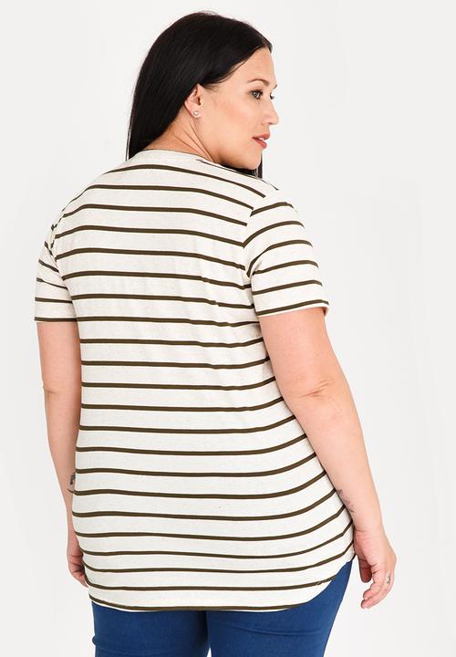 JEEP - Striped V-neck Tee Stone