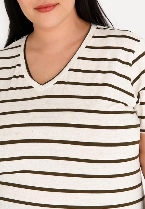 JEEP - Striped V-neck Tee Stone