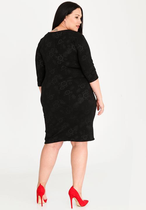 STYLE REPUBLIC PLUS - Eyelet detail bodycon dress - black