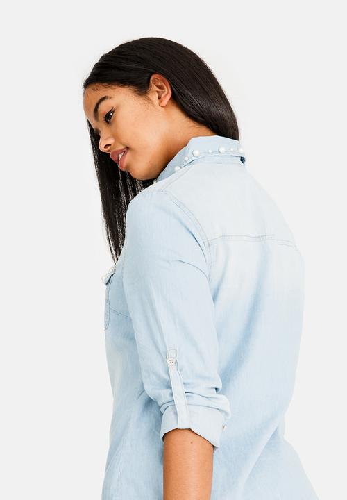 Revenge - Pearl Pocket & Collar Denim Shirt Blue