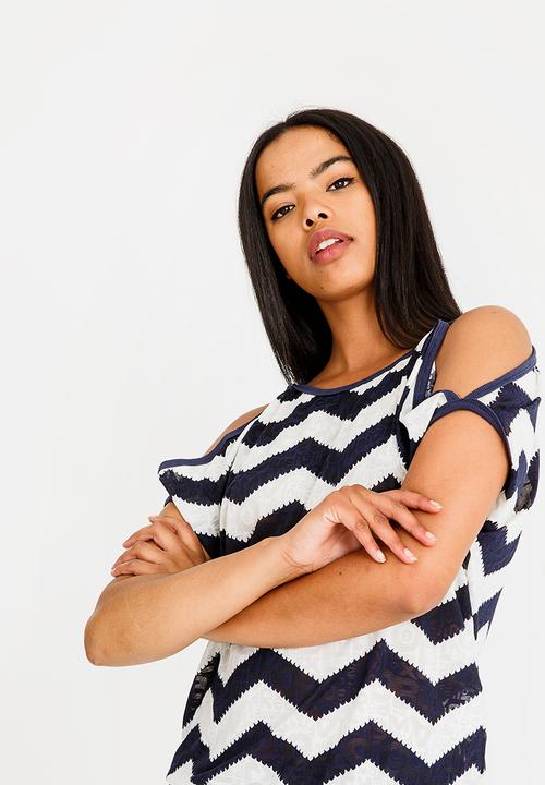 Revenge - Zig-zag Batwing Top Navy & White