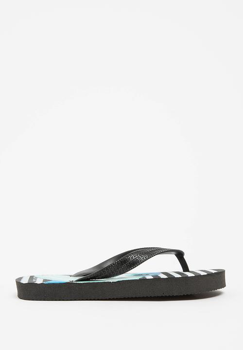 Pop Candy - Shark print flip flops - black
