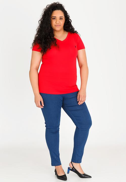 POLO - Kelly V-neck stretch tee - red