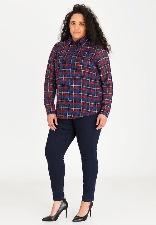 STYLE REPUBLIC PLUS - Sheer shirt - navy & red