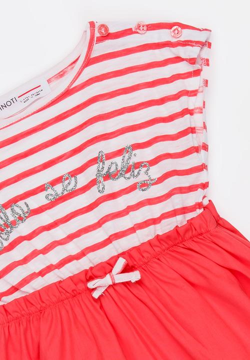 MINOTI - Mexico slub stripe tutu dress - coral & white 