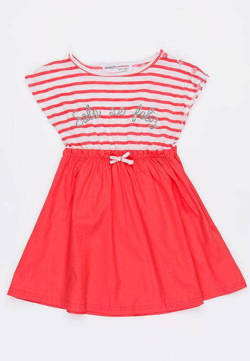 MINOTI - Mexico slub stripe tutu dress - coral & white 