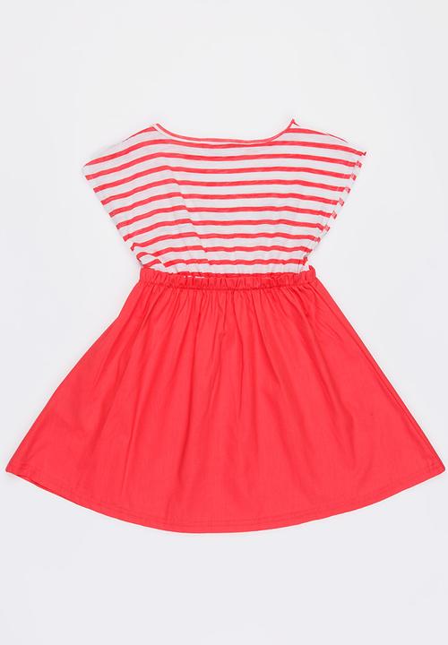 MINOTI - Mexico slub stripe tutu dress - coral & white 