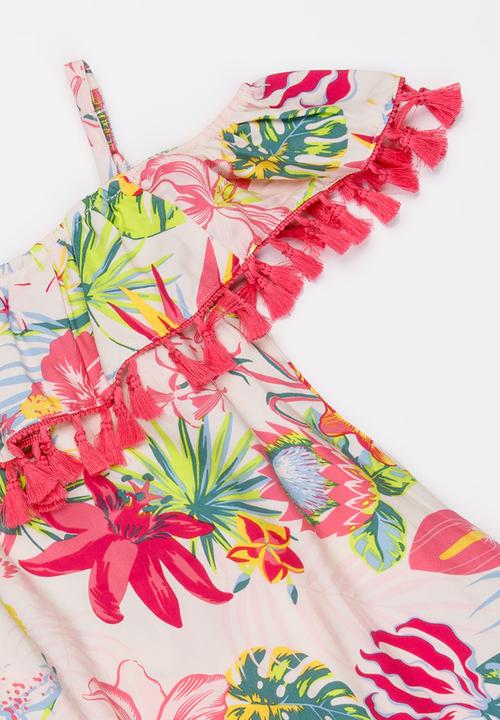 MINOTI - Jungle AOP Dress with Tassle detail Multi-colour