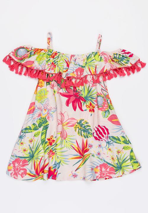 MINOTI - Jungle AOP Dress with Tassle detail Multi-colour