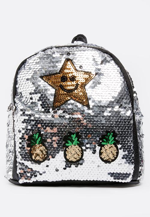 Pop Candy - Sequin star and pineapple backpack - silver 