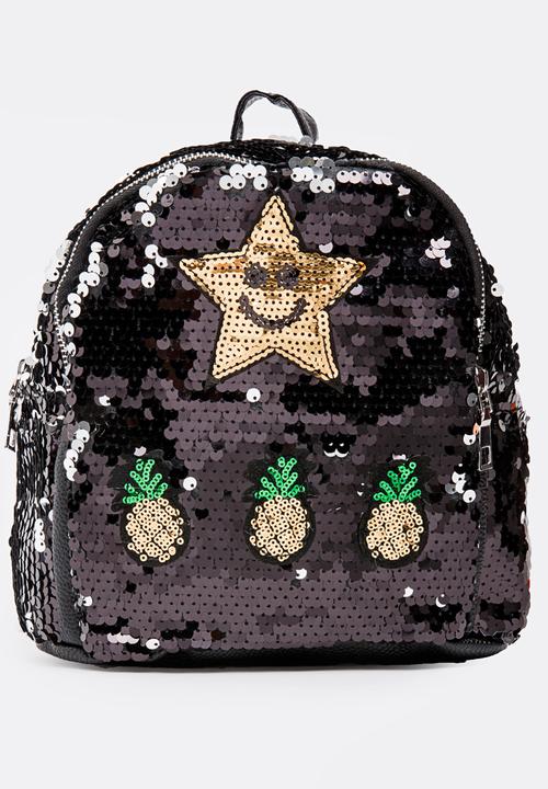 Pop Candy - Sequin star and pineapple backpack - black