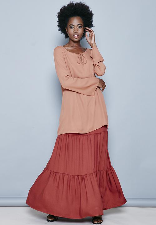 edit - Tiered Maxi Skirt Mid Brown