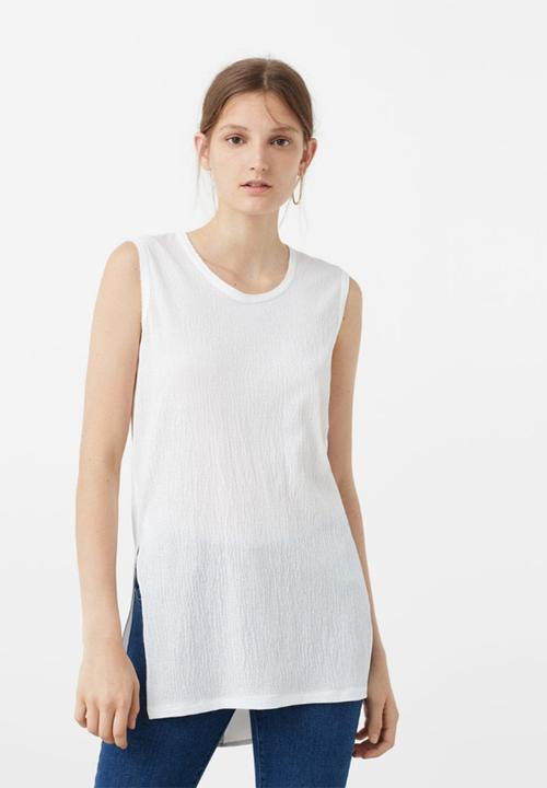 MANGO - Side Slit Sleeveless Top White