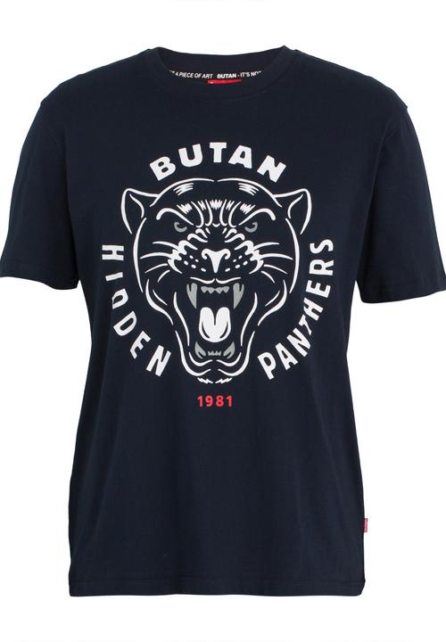 Butan - Hidden Panthers Glow In The Dark Cotton T-shirt Navy