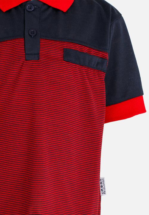 Twin Clothing - Printed Stripe Golfer T-shirt Red