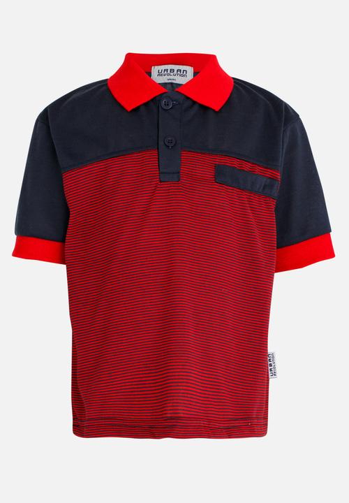 Twin Clothing - Printed Stripe Golfer T-shirt Red