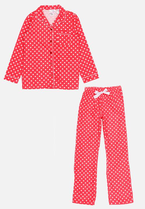 Twin Clothing - Printed Flannel Pj Set Coral