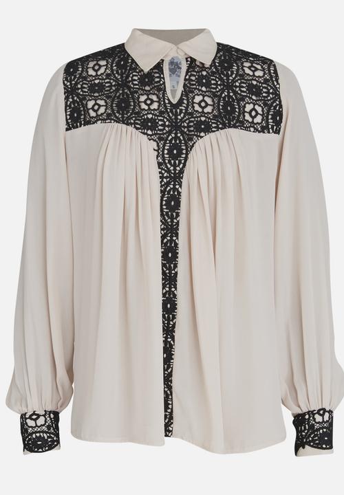 Sober - Egba Lace Contrast Blouse Off White