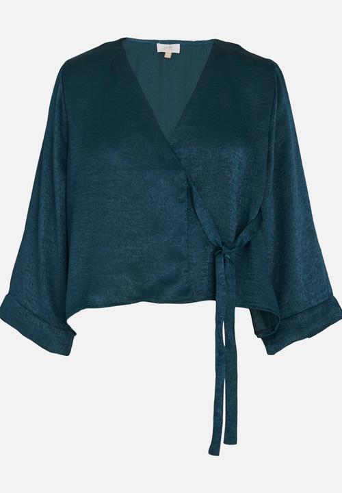 edit - Wrap Over Blouse with Kimono Sleeve Dark Green