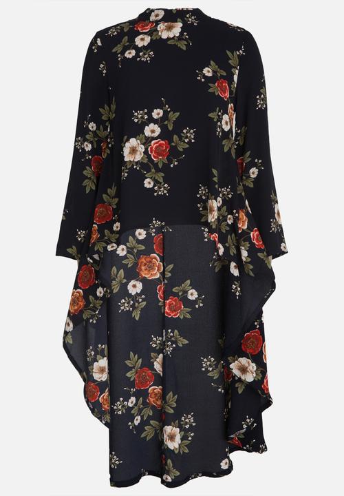 Revenge - Floral Print High-low Top Navy