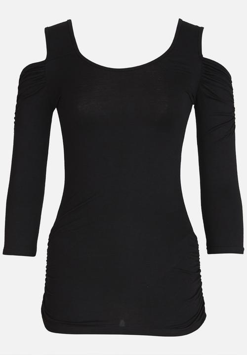 edit - 3/4 Sleeve Cold Shoulder Top Black