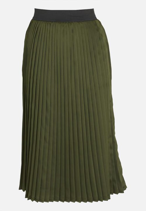 STYLE REPUBLIC - Pleated Midi Skirt Green