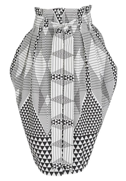Chulaap - Diamond Print Paperbag Waist Skirt Black and White