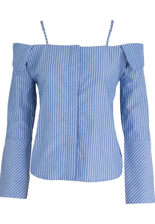 Noisy May - Joanna Off-the-shoulder Stripe Blouse Blue