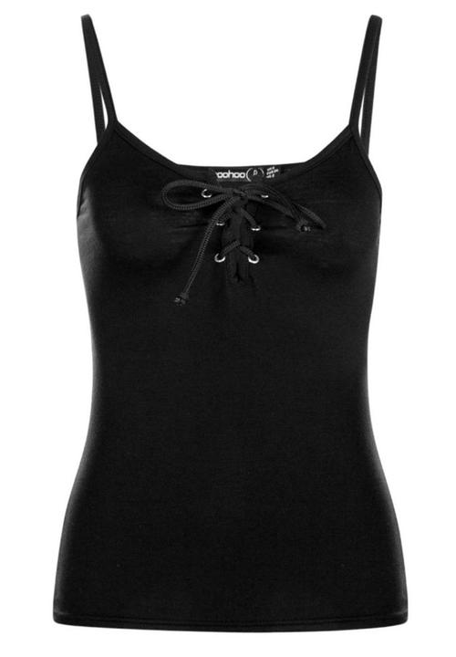 BoohooDNU - Petite Lace Up Cami Top Black