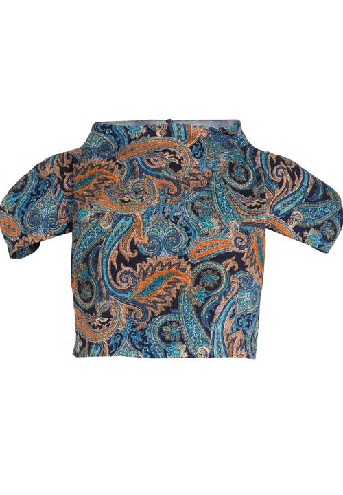 DAVID by David Tlale - Paisley Print Cropped Turtle Neck Top Blue
