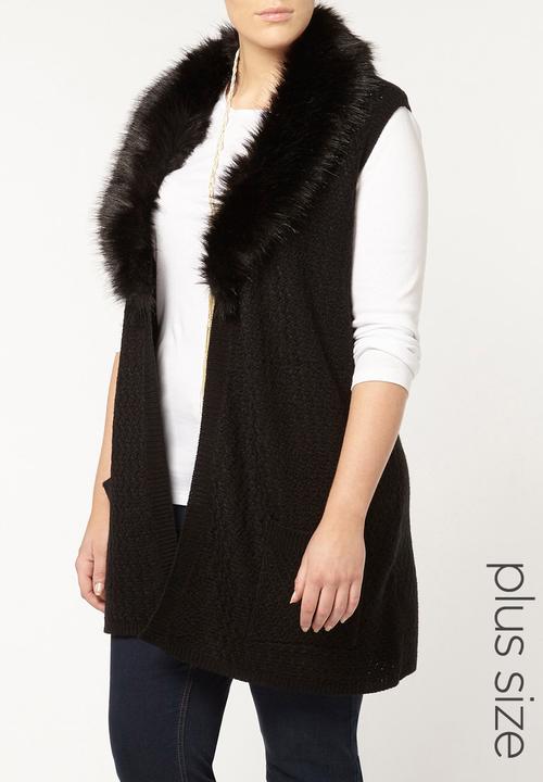 EVANS - Faux Fur Collar Waistcoat Black