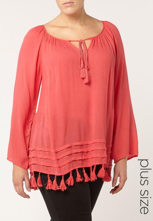 EVANS - Tassel Blouse Coral