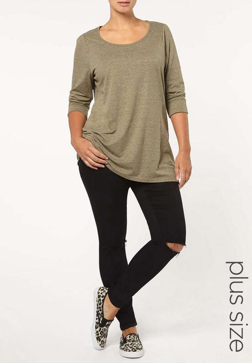 EVANS - 3/4 Sleeve T-shirt Khaki Green