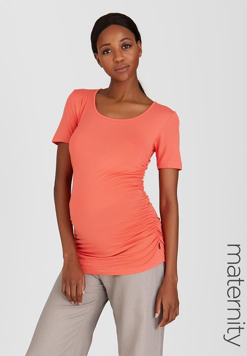 Cherry Melon - Side Gauge Short Sleeve Top Coral