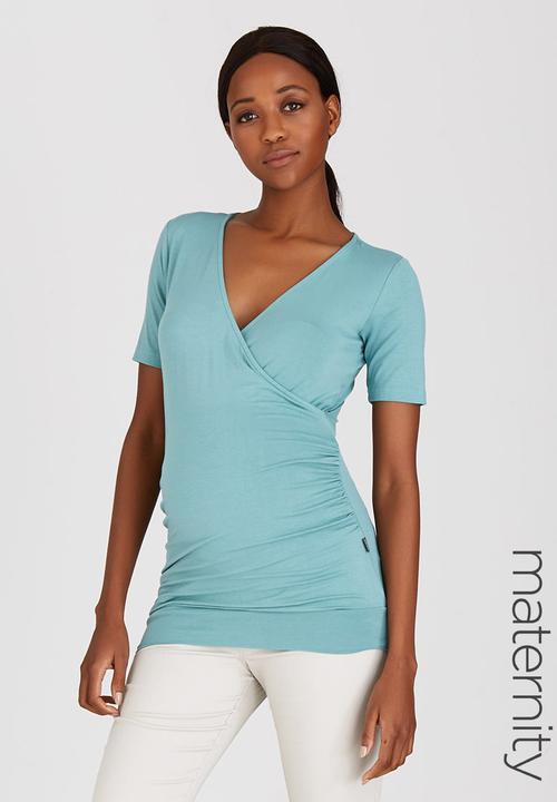 Cherry Melon - Short Sleeve Wrap Front Top Green