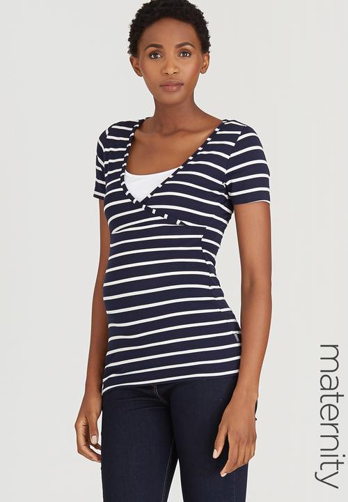 Cherry Melon - Short Sleeve Striped Feeding Top Multi-colour