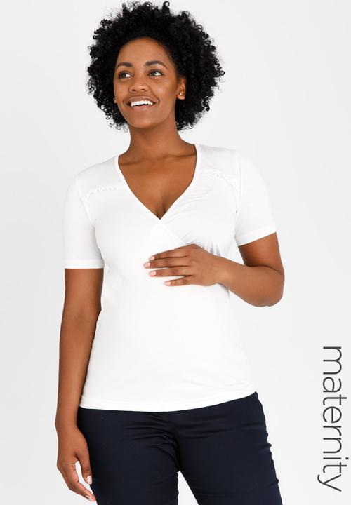 edit Maternity - Mock Wrap Top with Frill Detail Cream
