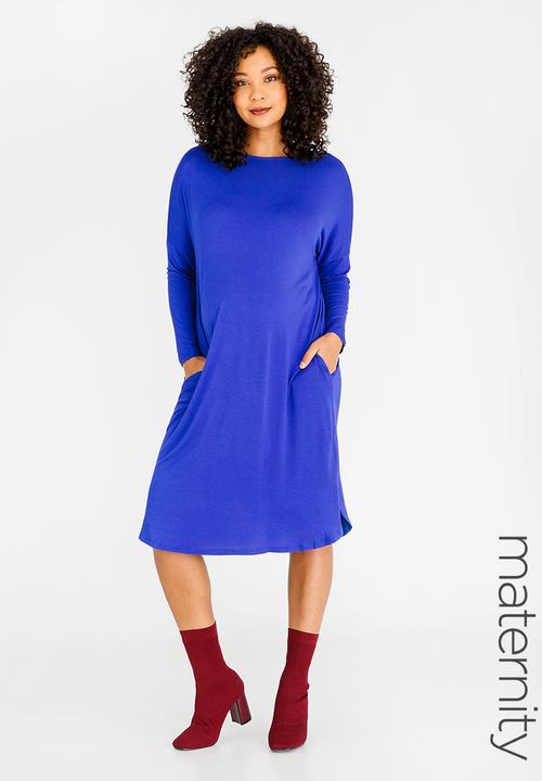 edit Maternity - Long Sleeve Tshirt Dress Mid Blue
