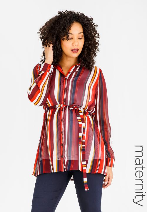 edit Maternity - Sheer Printed Shirt Red