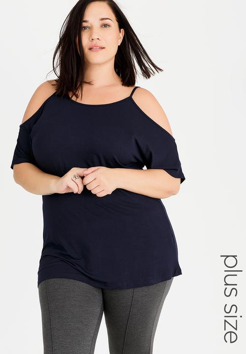 edit Plus - Cold Shoulder Top Navy