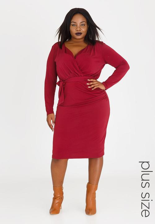 dark red wrap dress