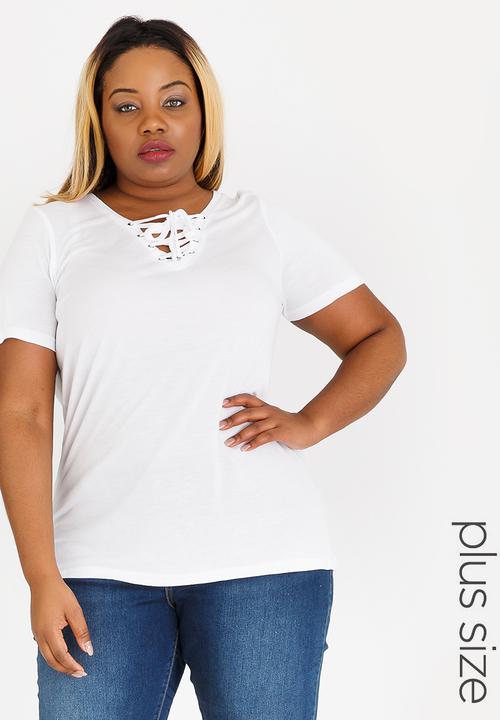 Brave Soul - Nicci Lace-up Tee White