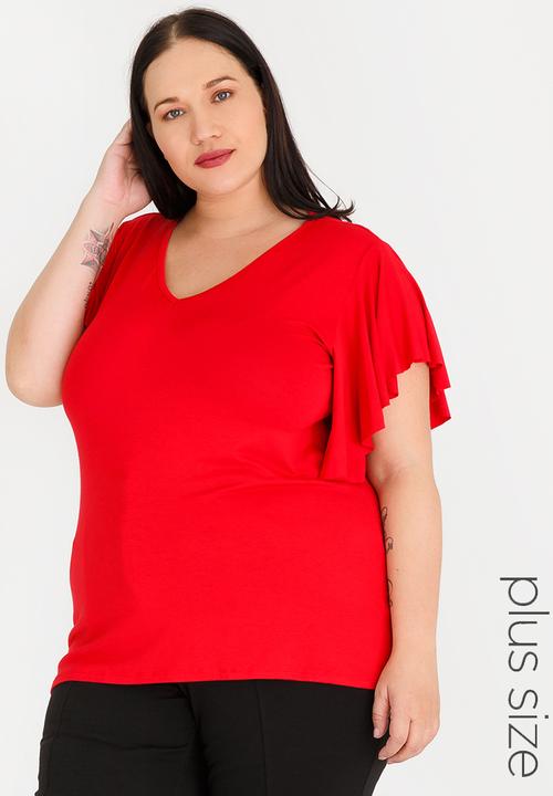 edit Plus - Flutter Sleeve Top Red