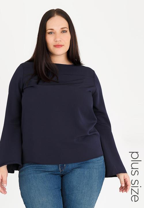 edit Plus - Loose Fit Bell Sleeve Blouse Navy